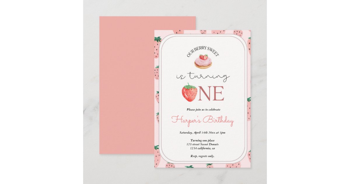 Strawberry 1st Birthday Party Berry First Invitation | Zazzle
