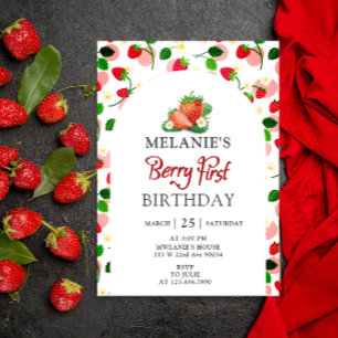 Strawberry 1st Birthday Party Berry First Invitation