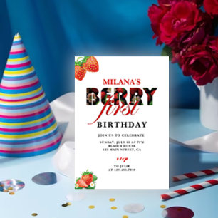 Strawberry 1st Birthday Party Berry First Invitation