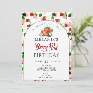 Strawberry 1st Birthday Party   Berry First Invitation