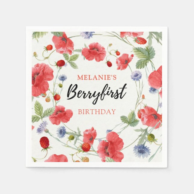 Strawberry 1st Birthday Party | Berry First Napkin (Front)