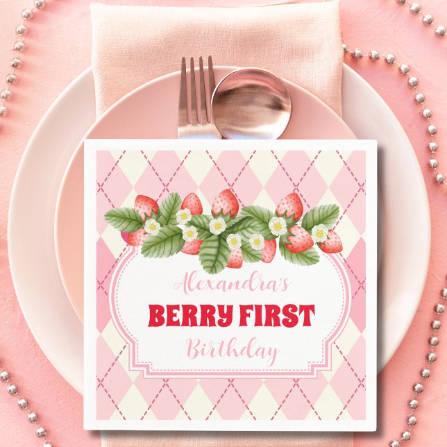 Strawberry 1st Birthday Party Berry First Napkin (Creator Uploaded)