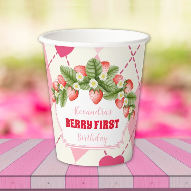 Strawberry 1st Birthday Party Berry First Paper Cups (Creator Uploaded)