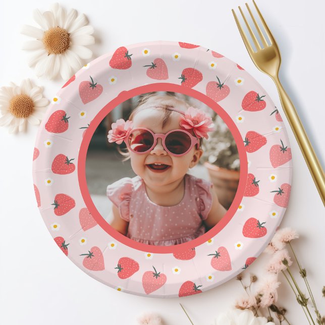 Strawberry 1st Birthday Party Berry First Photo Paper Plate (Strawberry 1st Birthday Party Berry First Photo Paper Plates)