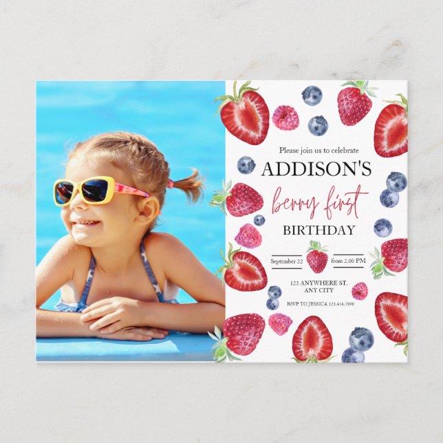 Strawberry 1st Birthday Party Berry First Photo Postcard (Front)