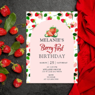 Strawberry 1st Birthday Party   Berry First Pink Invitation