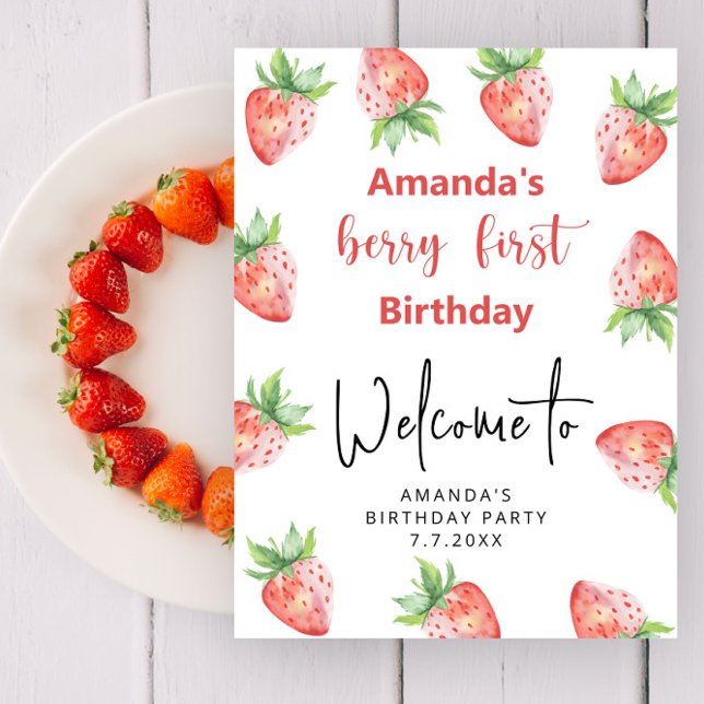 Strawberry 1st Birthday Party | Berry First Poster (Creator Uploaded)