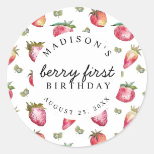 Strawberry 1st Birthday Party Berry First Sweet Classic Round Sticker
