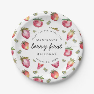 Strawberry 1st Birthday Party Berry First Sweet Paper Plate