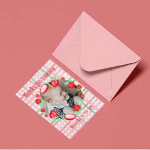 Strawberry 1st birthday party berry first thank you card