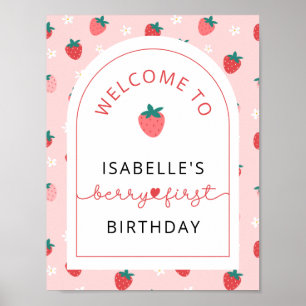 Strawberry 1st Birthday Party Berry First Welcome  Poster
