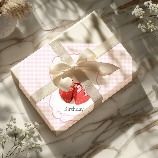 Strawberry 1st Birthday Party Berry First  Wrapping Paper Sheet (Creator Uploaded)