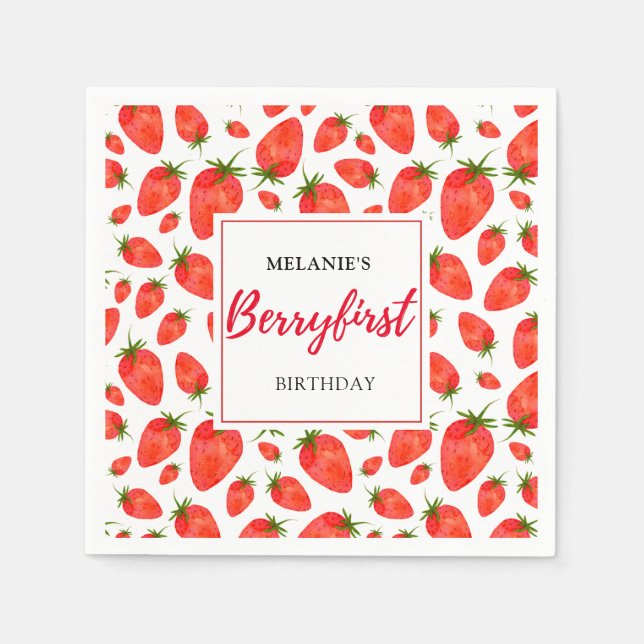 Strawberry 1st Birthday Party | Berry Pattern  Napkin (Front)
