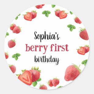 Strawberry 1st Birthday Party Berry Sweet Classic Round Sticker