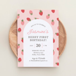 Strawberry 1st Birthday Party Invitation