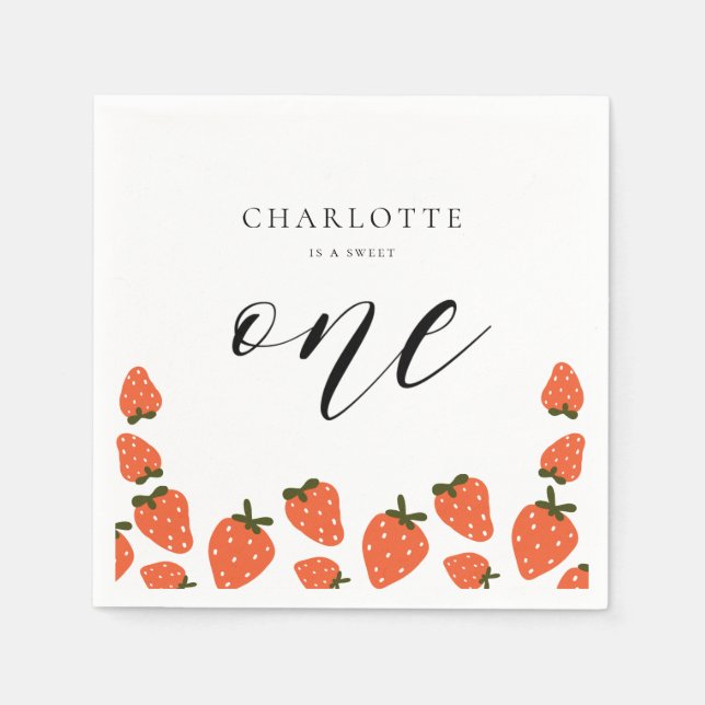 Strawberry 1st Birthday Party Napkin (Front)