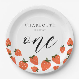 Strawberry 1st Birthday Party Paper Plate