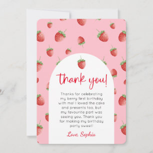 Strawberry 1st Birthday Photo Thank You Card
