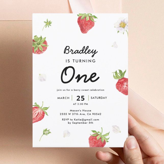 Strawberry 1st Girl Berry First Birthday Invitation (Creator Uploaded)