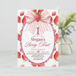 Strawberry 1st Girly Birthday Party Invitation