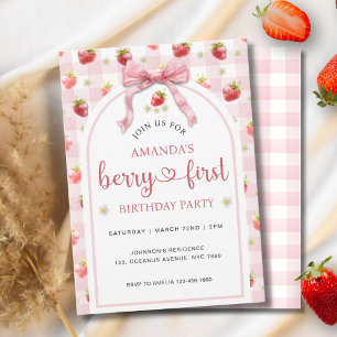 Strawberry  1st Watercolor Berry First Birthday  Invitation