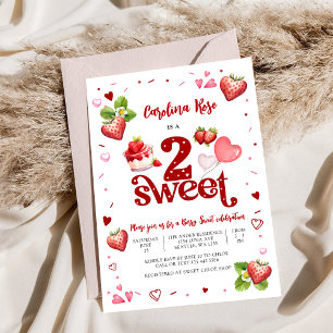 Strawberry 2nd Birthday Invitation