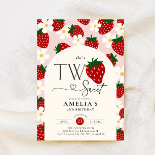 Strawberry 2nd Birthday Two Sweet Invitation