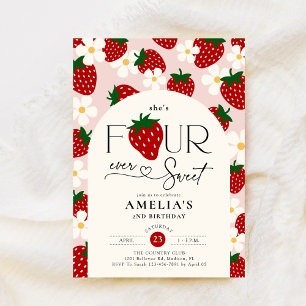 Strawberry 4th Birthday Four Ever Sweet Invitation