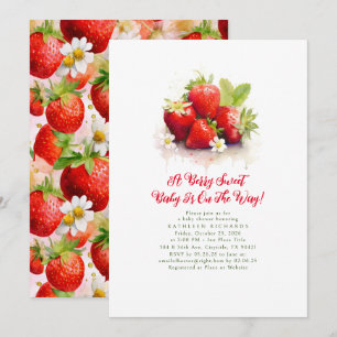 Strawberry A Berry Sweet Baby Girl Baby Shower Invitation