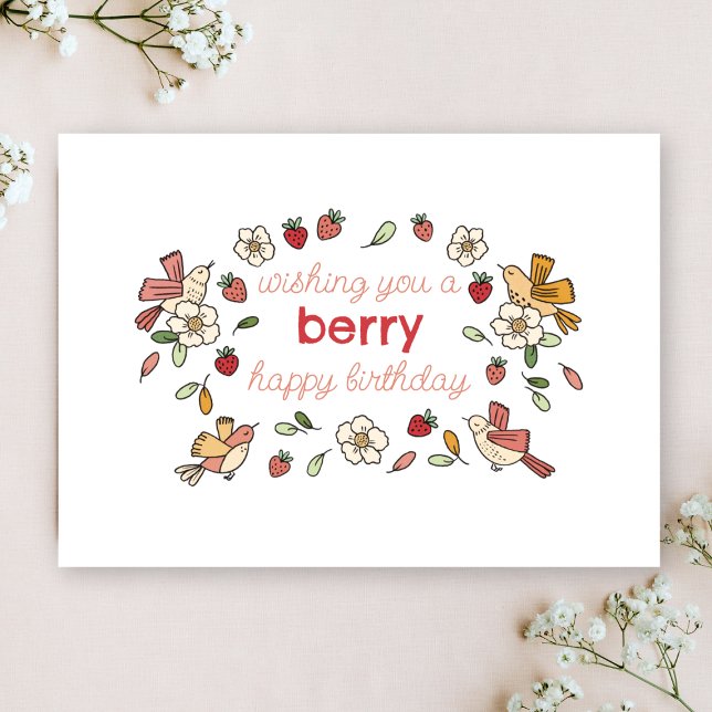 Strawberry and Birds Berry Happy Birthday Cards (Creator Uploaded)