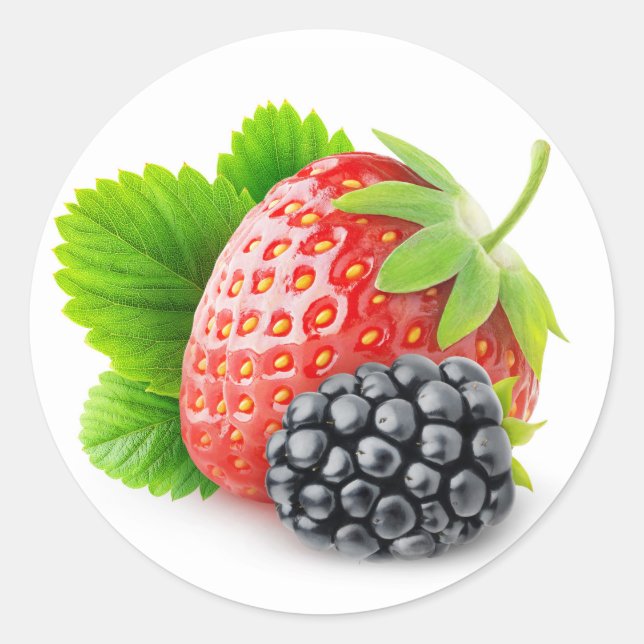 Strawberry and blackberry classic round sticker (Front)