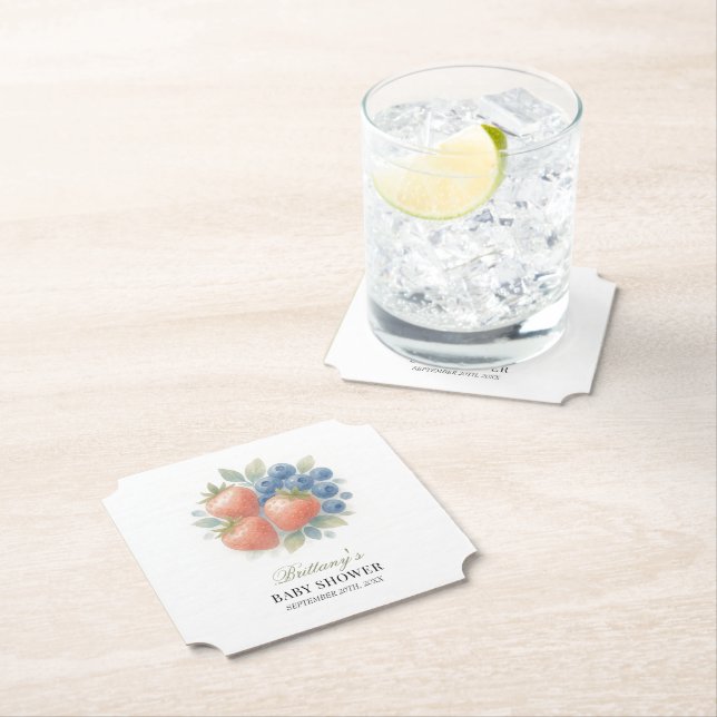 Strawberry and Blueberry Baby Shower  Paper Coaster (Insitu)