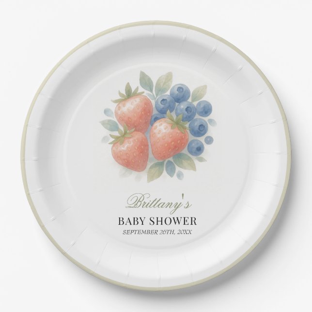Strawberry and Blueberry Baby Shower  Paper Plate (Front)