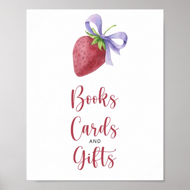 Strawberry and bow - books cards and gifts poster (Front)