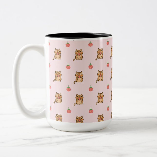 strawberry and chipmunk pattern Two-Tone coffee mug (Left)