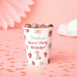 Strawberry and Daisy Berry First Birthday Summer Paper Cups