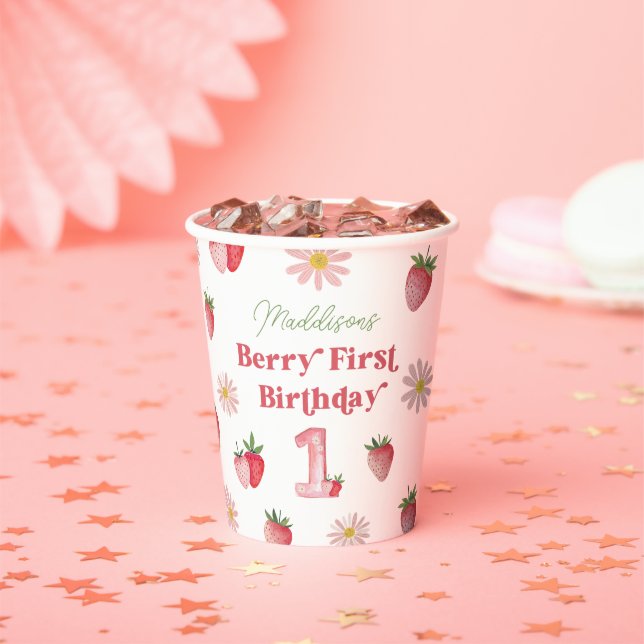 Strawberry and Daisy Berry First Birthday Summer Paper Cups (Insitu)