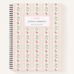 Strawberry and Floral Shabby Chic Custom Spiral  Notebook