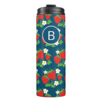 Strawberry and Flower Blue Pattern Monogrammed