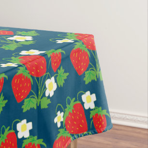 Strawberry and Flower Blue Pattern Tablecloth
