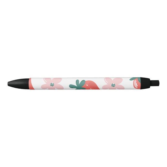 Strawberry and flower pattern black ink pen (Front)