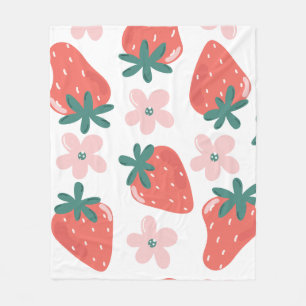Strawberry and flower pattern fleece blanket