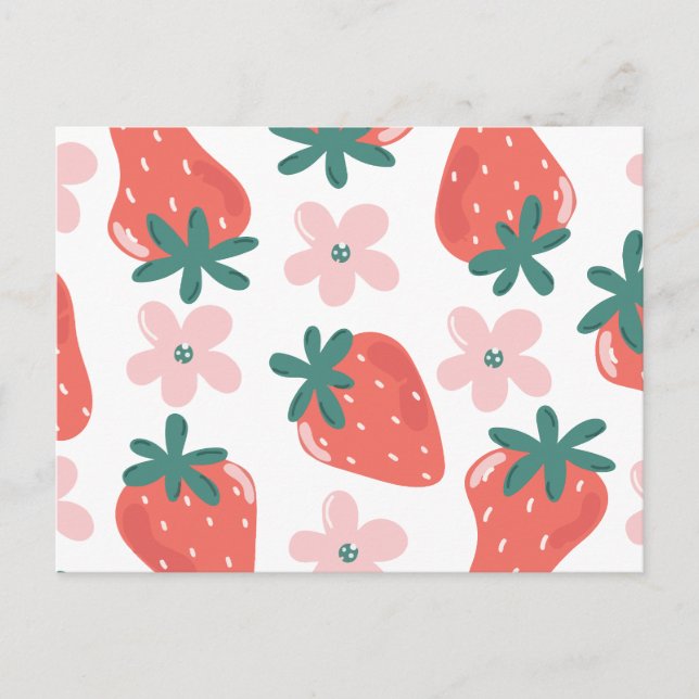 Strawberry and flower pattern holiday postcard (Front)