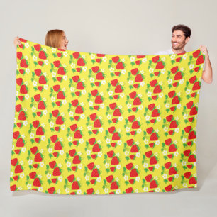 Strawberry and Flower Yellow Pattern Fleece Blanket