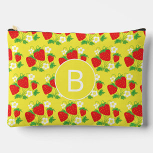 Strawberry and Flower Yellow Pattern Monogrammed Accessory Pouch
