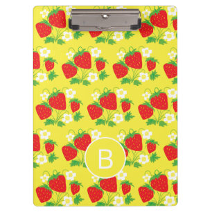 Strawberry and Flower Yellow Pattern Monogrammed Clipboard