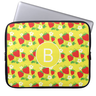 Strawberry and Flower Yellow Pattern Monogrammed Laptop Sleeve