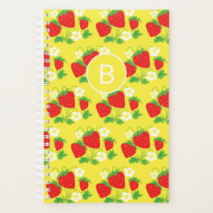 Strawberry and Flower Yellow Pattern Monogrammed Planner