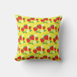Strawberry and Flower Yellow Pattern Throw Pillow
