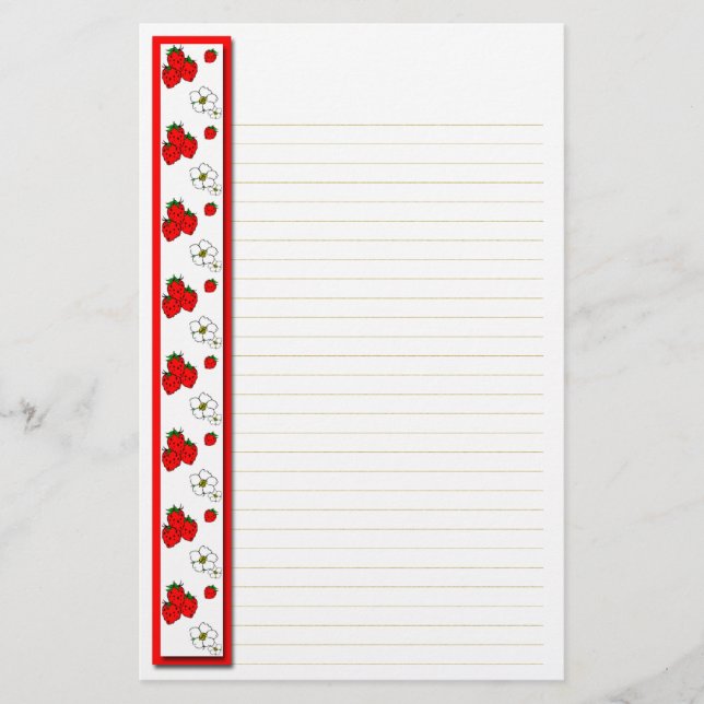 Strawberry and Flowers Lined Stationery (Front)